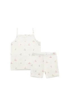 Bamboo Ari Singlet Pyjama Set - Cherry Love Parchment
