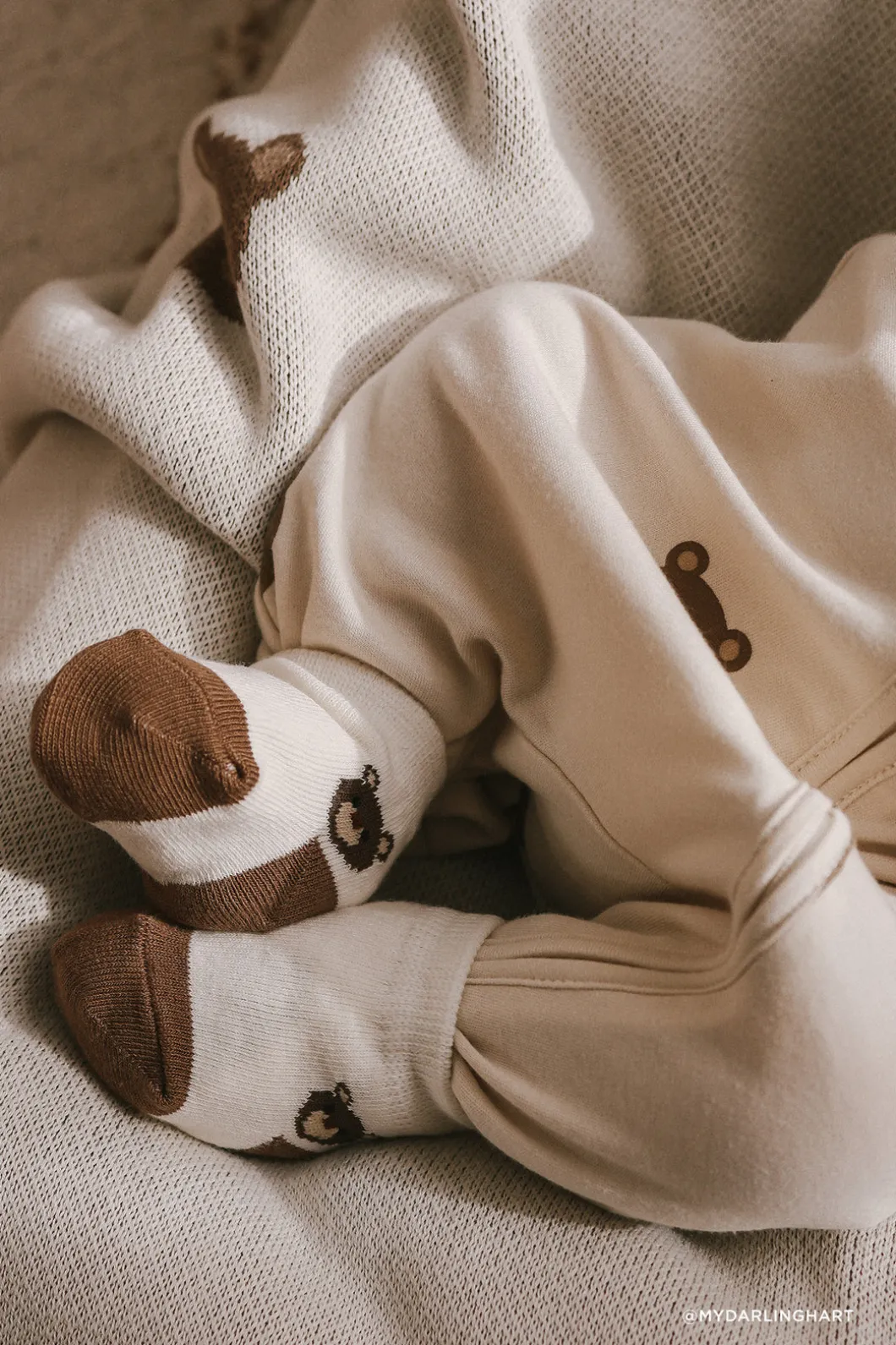 Bobbie Bear Crew Socks - Jacquard Bobbie Bear Cloud/Balm