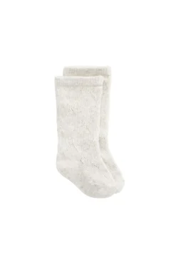 Bow Pointelle Knee High Sock - Light Oatmeal Marle