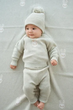 Bunny Knitted Blanket - Honeydew Marle