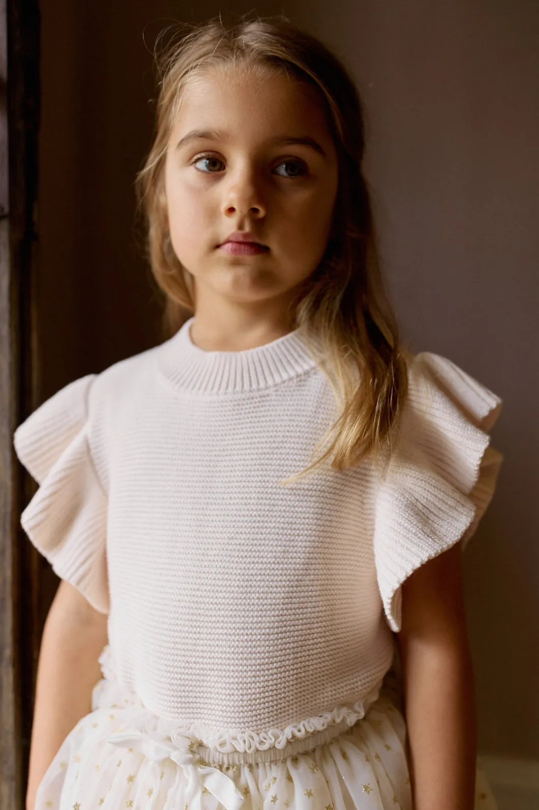 Caroline Frill Vest - Berry Cream