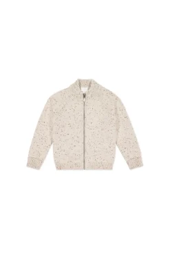 Dean Knit Zip Jacket - Oatmeal Shitake Dot
