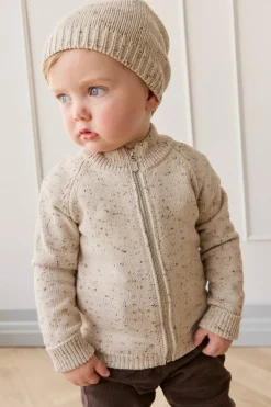 Dean Knit Zip Jacket - Oatmeal Shitake Dot