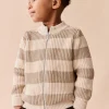 Idris Knit Zip Cardigan - Wide Stripe Rye/Buff