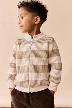 Idris Knit Zip Cardigan - Wide Stripe Rye/Buff
