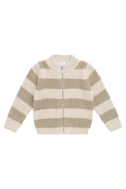 Idris Knit Zip Cardigan - Wide Stripe Rye/Buff