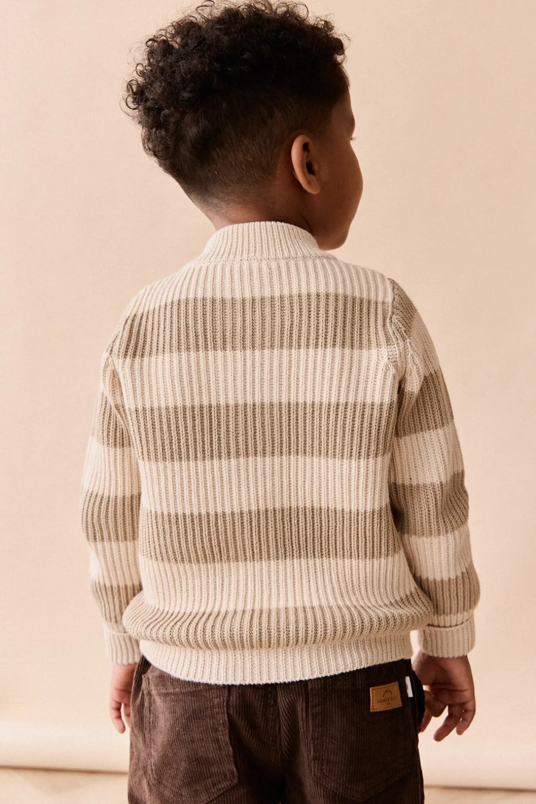 Idris Knit Zip Cardigan - Wide Stripe Rye/Buff