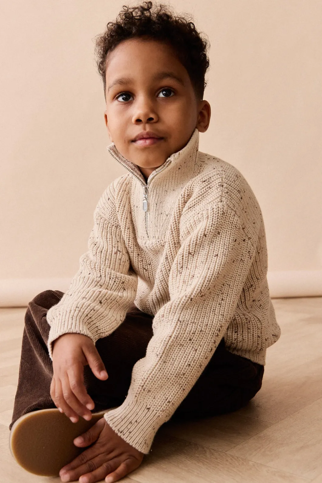 James Half Zip Jumper - Buff Fleck