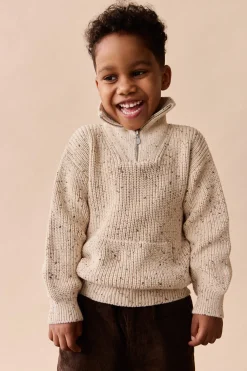 James Half Zip Jumper - Buff Fleck