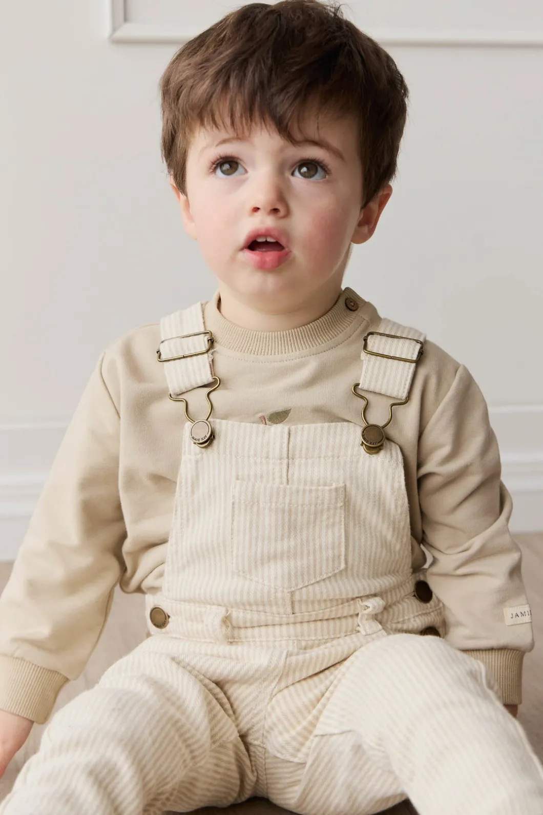 Jordie Overall - Fine Stripe Biscuit/Cloud