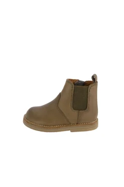 Leather Boot with Elastic Side - Olive