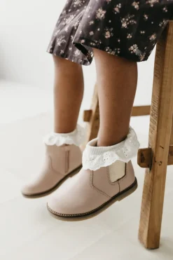 Leather Boot with Elastic Side - Blush