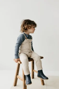 Leather Boot with Elastic Side - Navy