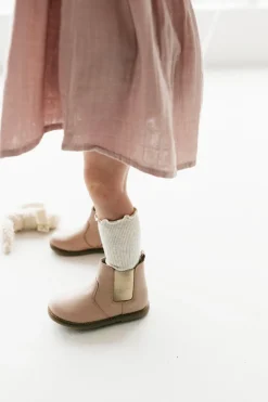 Leather Boot with Elastic Side - Blush