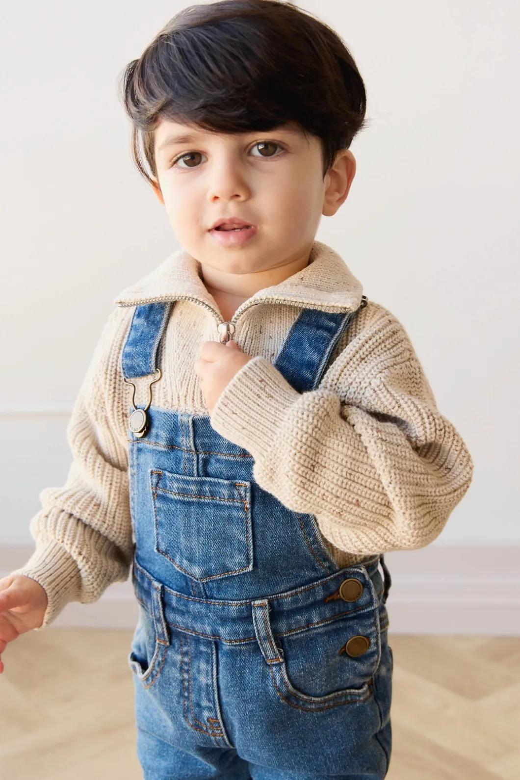 Nicholas Half Zip Jumper - Oatmeal Little Fawn Elk Fleck