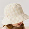 Organic Cotton Bucket Hat - Gingham Pale Khaki