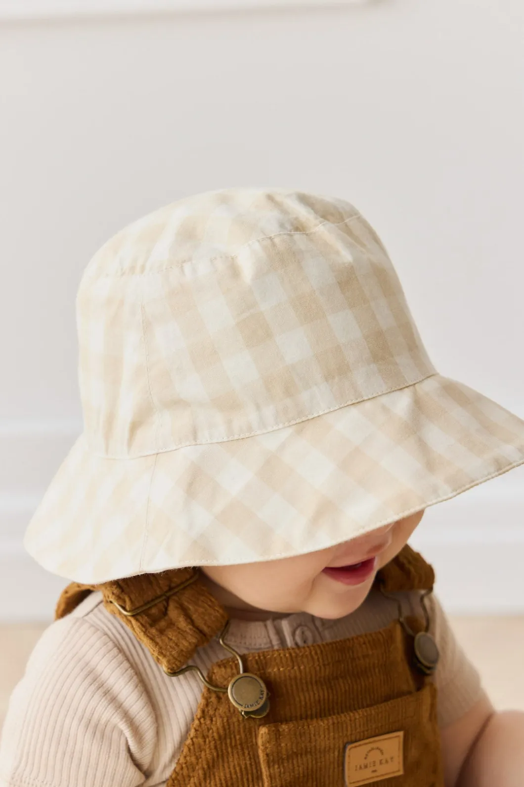 Organic Cotton Bucket Hat - Gingham Pale Khaki