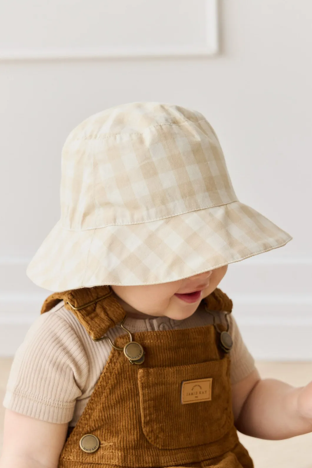 Organic Cotton Bucket Hat - Gingham Pale Khaki