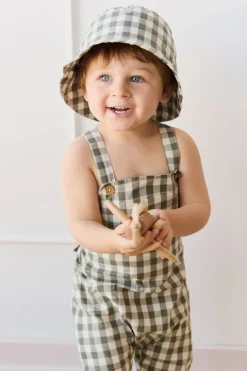 Organic Cotton Bucket Hat - Gingham Grape Leaf