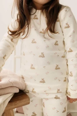 Organic Cotton Fine Rib Kayln Long Sleeve Pyjama Set - Little Fawn
