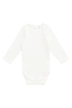 Organic Cotton Fine Rib Long Sleeve Bodysuit - Parchment