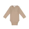 Organic Cotton Fine Rib Long Sleeve Bodysuit - Sable Marle