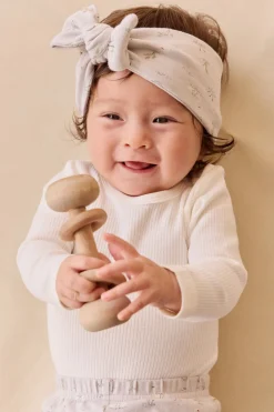 Organic Cotton Fine Rib Long Sleeve Bodysuit - Parchment