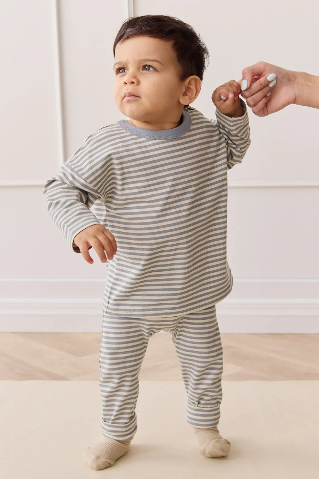 Organic Cotton Hansen Pant - Narrow Stripe Dawn/Cassava