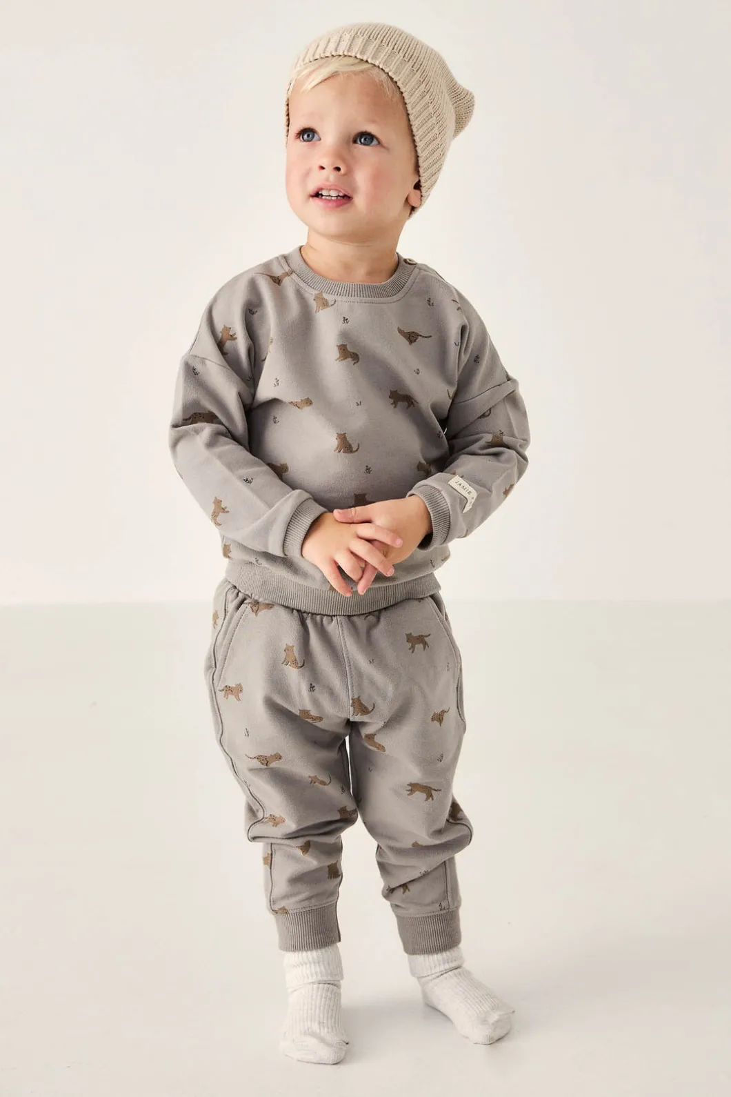 Organic Cotton Jalen Track Pant - Lenny Leopard Sage