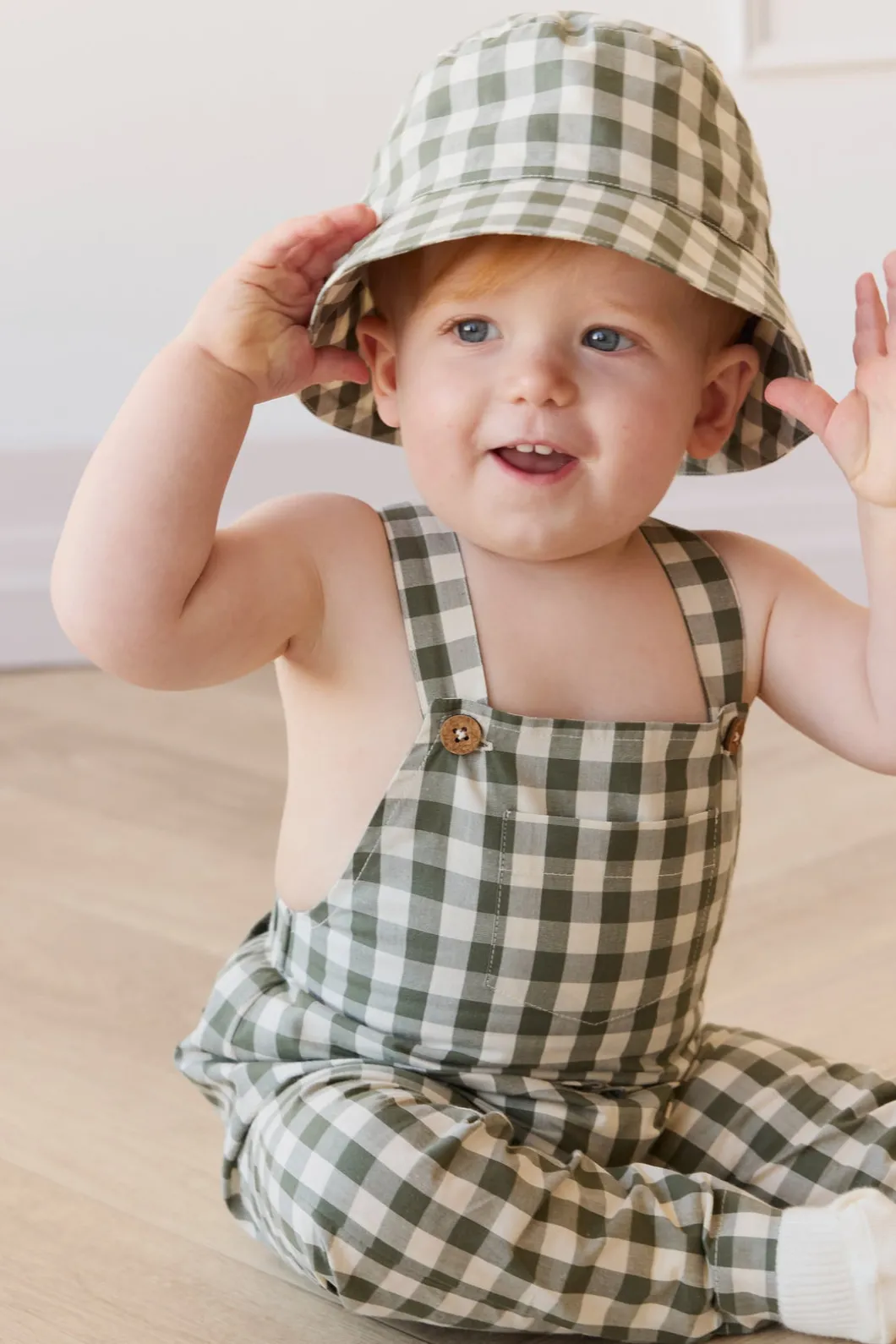 Organic Cotton Kingston Overall - Gingham Grape Leaf