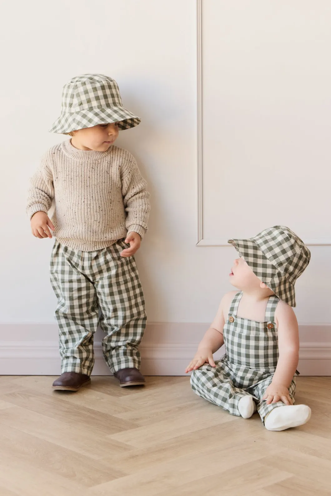 Organic Cotton Kingston Overall - Gingham Grape Leaf