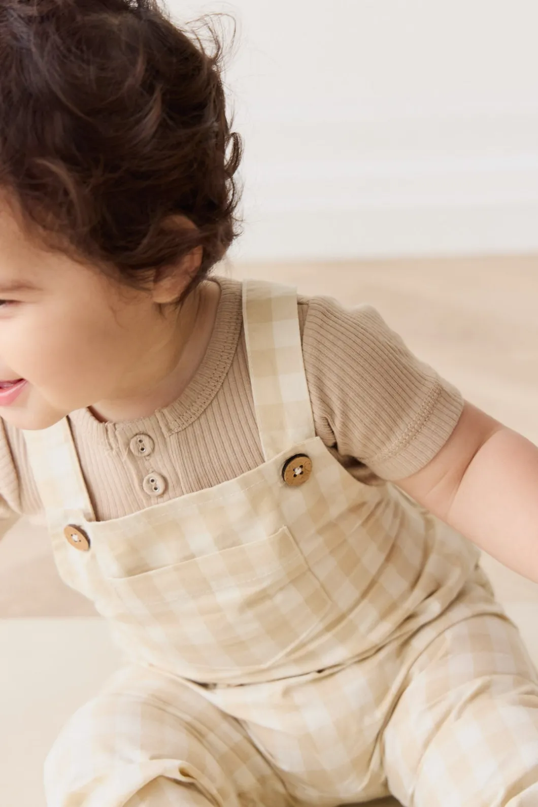 Organic Cotton Kingston Overall - Gingham Pale Khaki