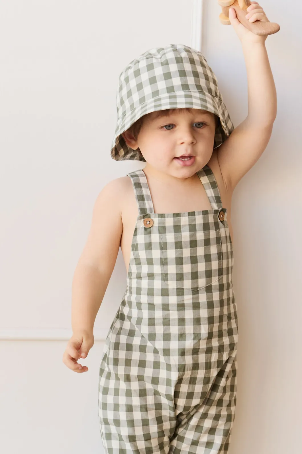 Organic Cotton Kingston Overall - Gingham Grape Leaf