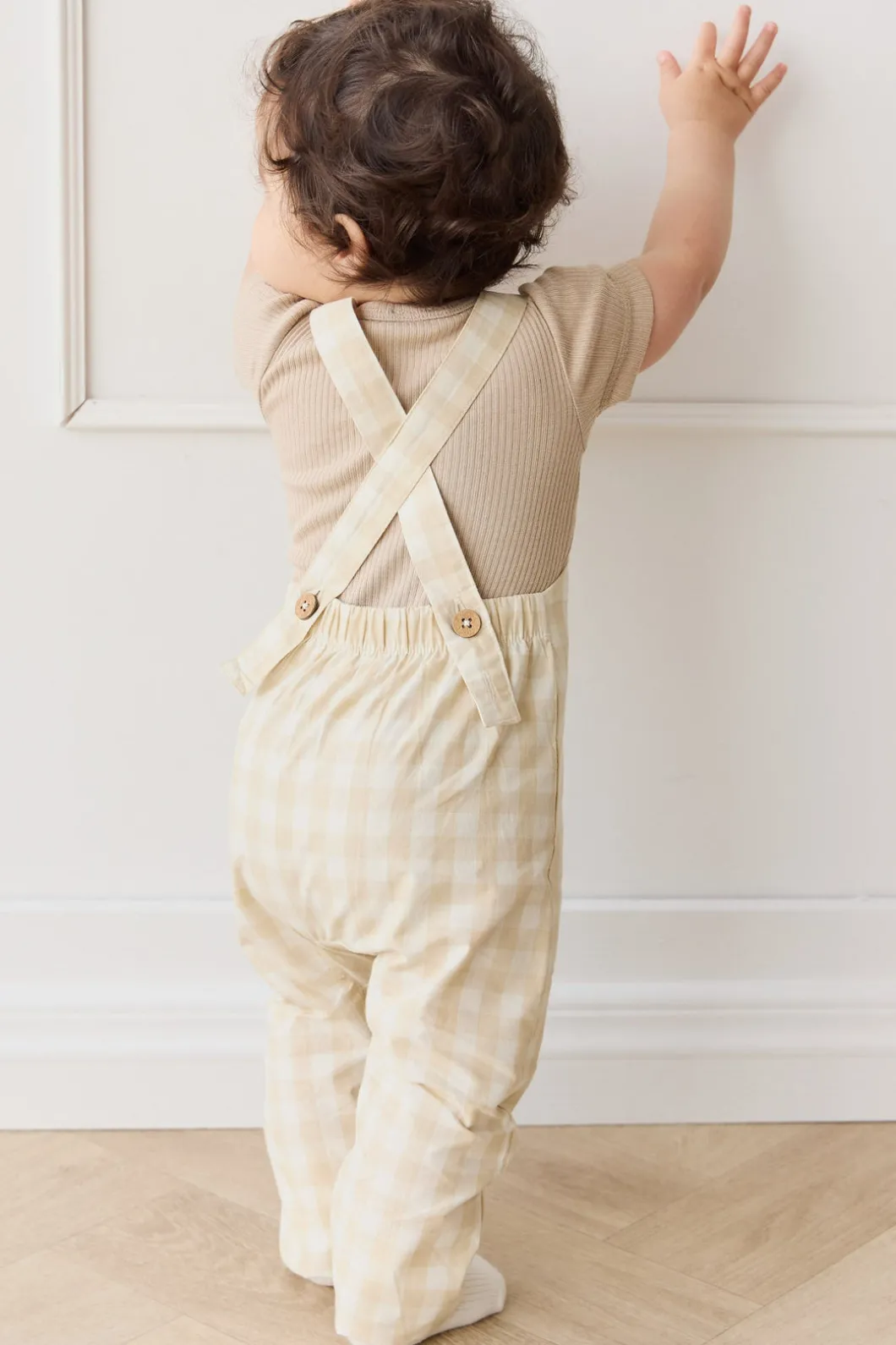 Organic Cotton Kingston Overall - Gingham Pale Khaki