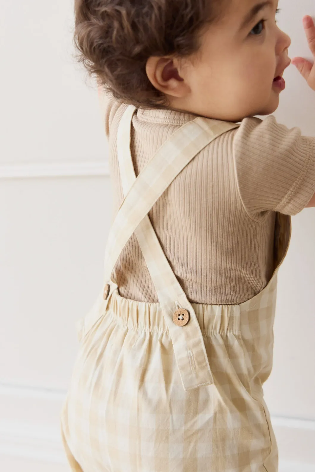 Organic Cotton Kingston Overall - Gingham Pale Khaki