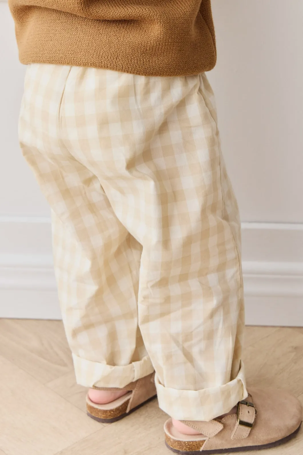 Organic Cotton Kingston Pant - Gingham Pale Khaki