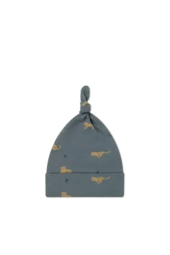 Organic Cotton Knot Beanie - Lenny Leopard Smoke