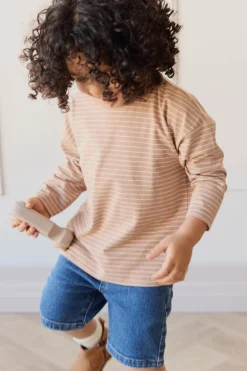 Organic Cotton Levi Long Sleeve Top - Daily Stripe Pale Terracotta/Buff
