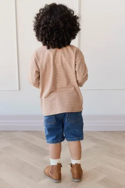 Organic Cotton Levi Long Sleeve Top - Daily Stripe Pale Terracotta/Buff