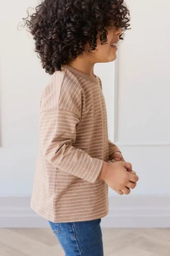 Organic Cotton Levi Long Sleeve Top - Daily Stripe Pale Terracotta/Buff