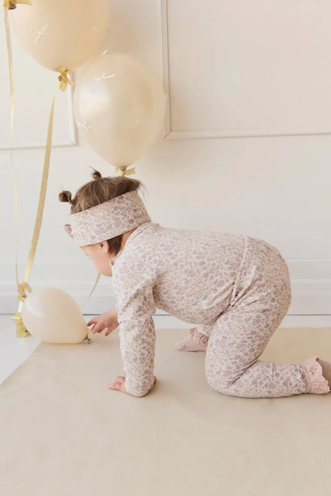 Organic Cotton Long Sleeve Bodysuit - Amber Floral Lilac Ash
