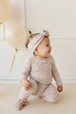Organic Cotton Long Sleeve Bodysuit - Amber Floral Lilac Ash