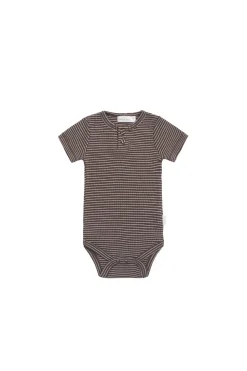 Organic Cotton Modal Darcy Rib Tee Bodysuit - Little Stripe Earth/Cloud