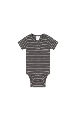 Organic Cotton Modal Darcy Rib Tee Bodysuit - Daily Stripe Wolf/Cloud