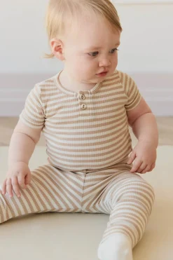 Organic Cotton Modal Darcy Rib Tee Bodysuit - Narrow Stripe Baker/Cloud