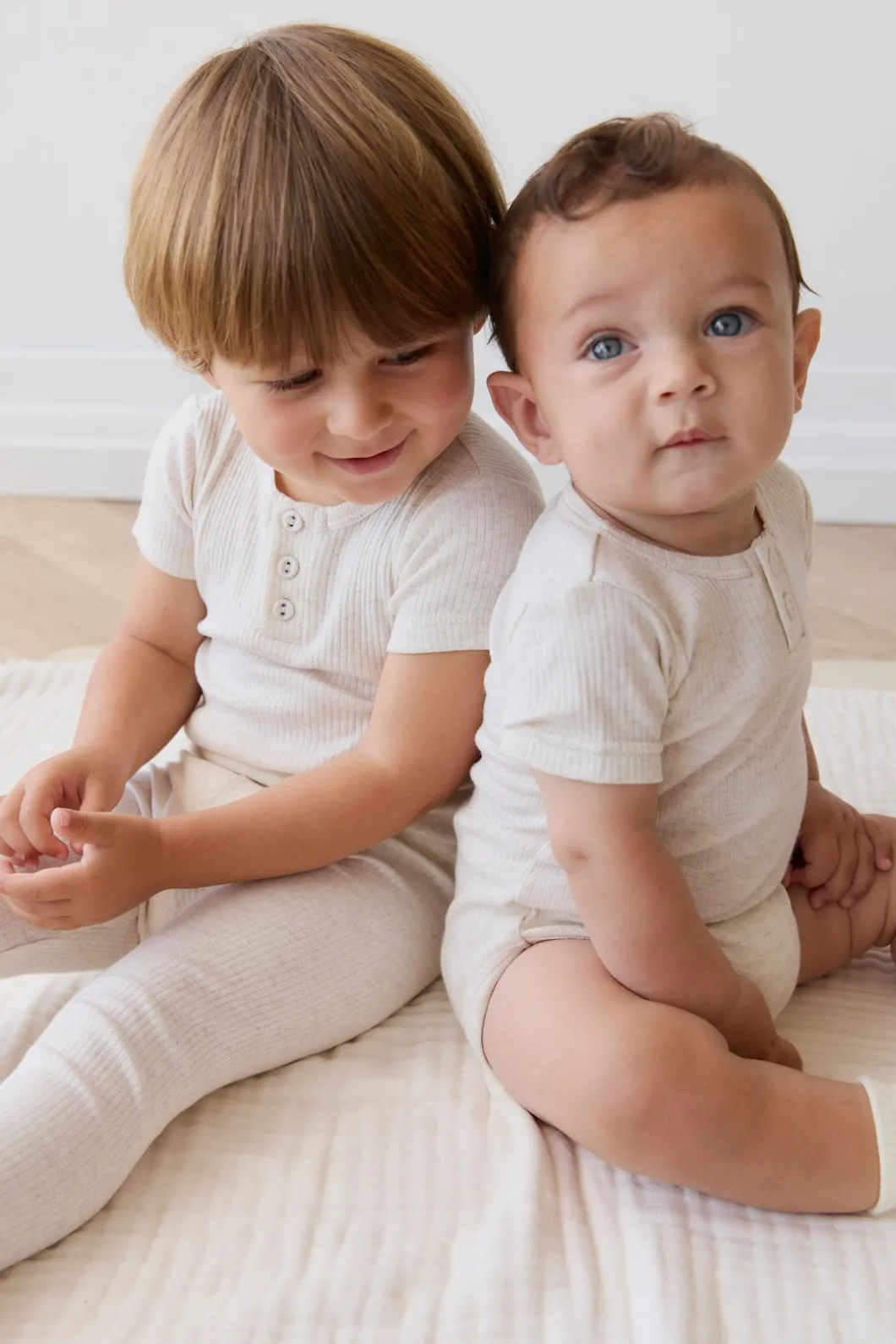 Organic Cotton Modal Darcy Rib Tee Bodysuit - Oatmeal Marle