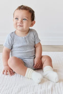 Organic Cotton Modal Darcy Rib Tee Bodysuit - Light Grey Marle