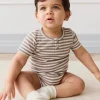 Organic Cotton Modal Darcy Rib Tee Bodysuit - Narrow Stripe Tweed/Cloud