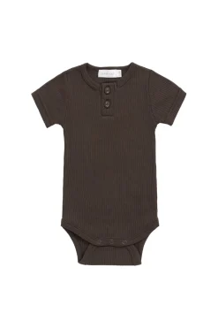 Organic Cotton Modal Darcy Rib Tee Bodysuit - Dark Coffee