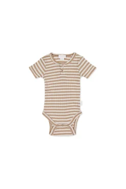 Organic Cotton Modal Darcy Rib Tee Bodysuit - Narrow Stripe Baker/Cloud